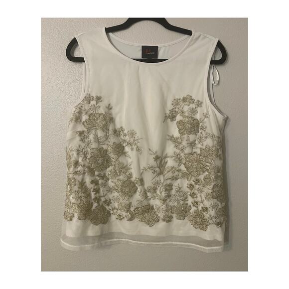 John Mayer Studio Embroidered Tank Top Sheer Tulle Overlay Y2K Boho White Large - Picture 1 of 6